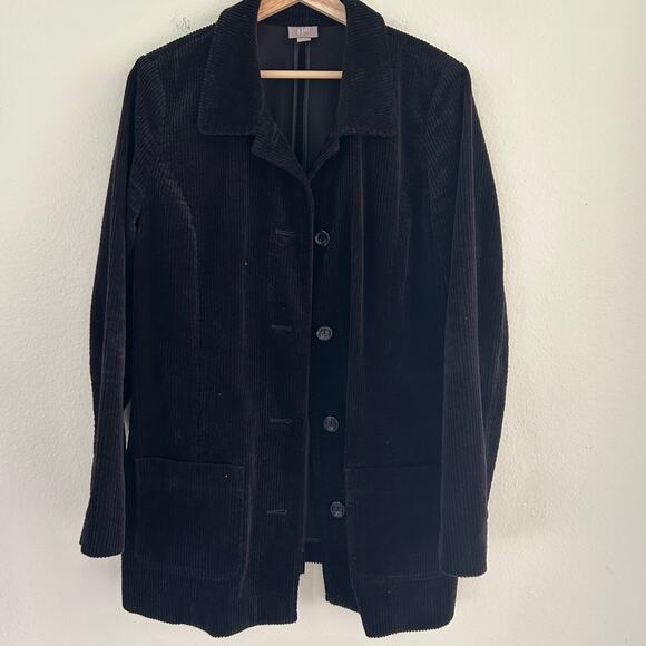 J Jill Wide Wale Corduroy Coat Jacket SZM Black Button Front Long Sleeve - Picture 3 of 11
